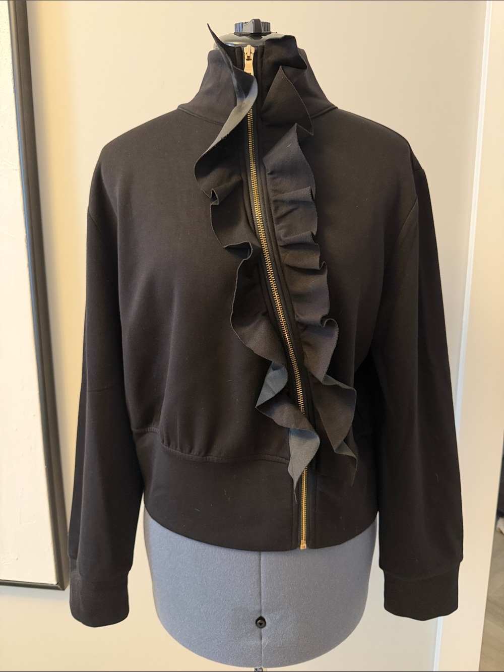 NWOT Black Ruffle Zip-Front Women's Jacket